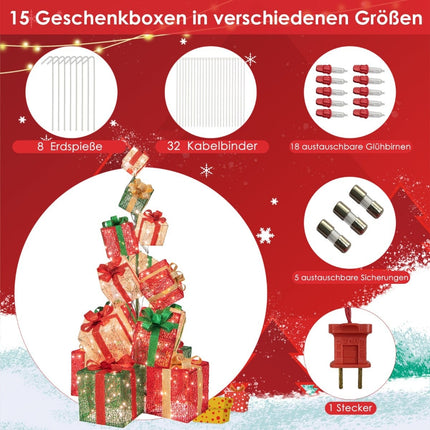Illuminated Christmas Gift Box Set, 15 Pieces, 450 LED Lights