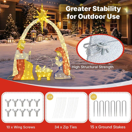 Illuminated Nativity Scene with 240 Warm White LEDs, Outdoor Christmas Set