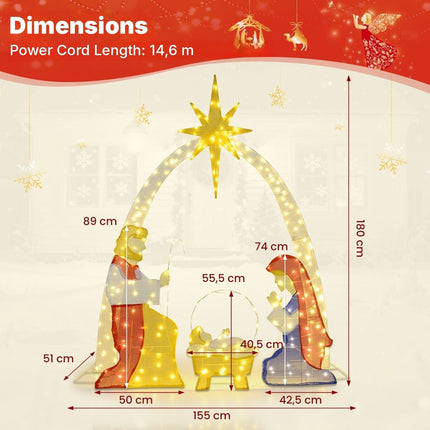 Illuminated Nativity Scene with 240 Warm White LEDs, Outdoor Christmas Set