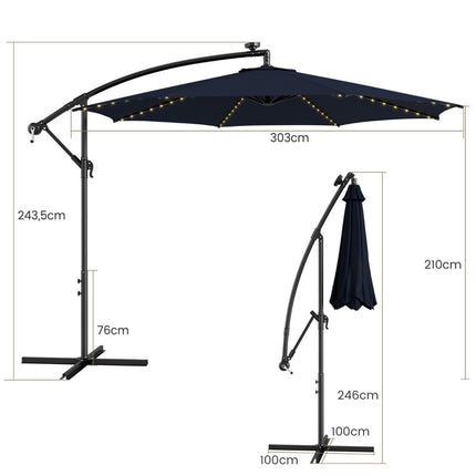 Illuminated Parasol with 112 LED Lights Solar Powered Patio Umbrella Marine