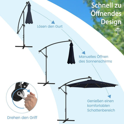 Illuminated Parasol with 112 LED Lights Solar Powered Patio Umbrella Marine