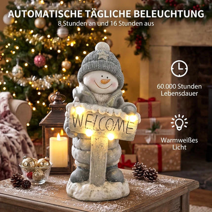 Illuminated Snowman Christmas Statue with Welcome Sign