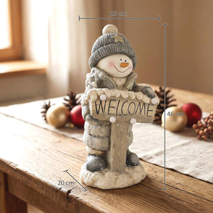 Illuminated Snowman Christmas Statue with Welcome Sign