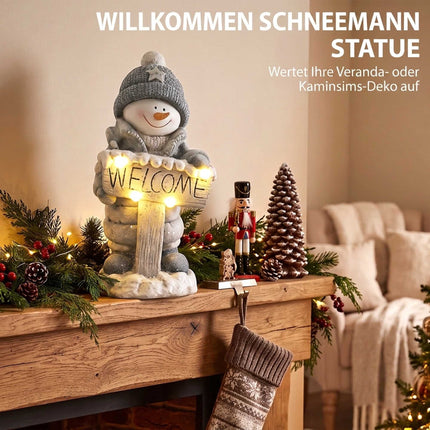 Illuminated Snowman Christmas Statue with Welcome Sign