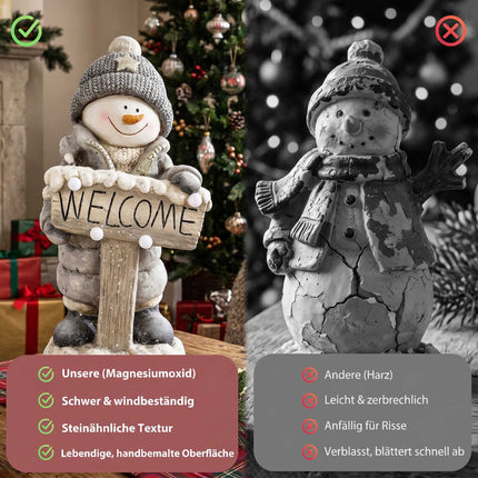 Illuminated Snowman Christmas Statue with Welcome Sign
