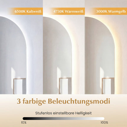 Illuminated Wall Mirror, 3-Color Dimmable, Anti-Fog, 80x50 cm
