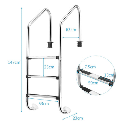 In-Ground Pool Ladder, 3-Step Stainless Steel, Non-Slip