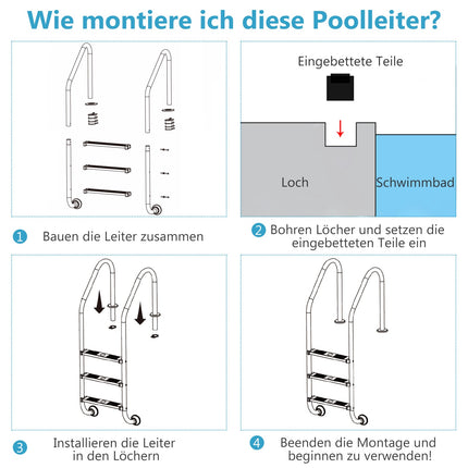 In-Ground Pool Ladder, 3-Step Stainless Steel, Non-Slip