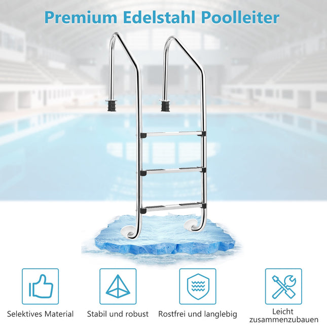 In-Ground Pool Ladder, 3-Step Stainless Steel, Non-Slip