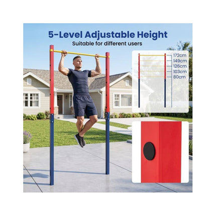 In-Ground Pull Up Bar Station with 5 Adjustable Heights, Red, 110 kg