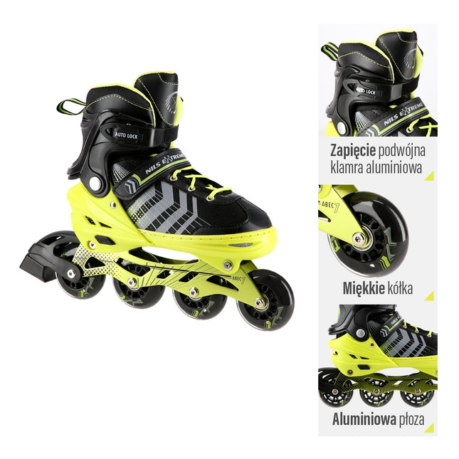 In-Line & Hockey Ice Skates, 4-in-1, Black-Green, Size L (39-43)