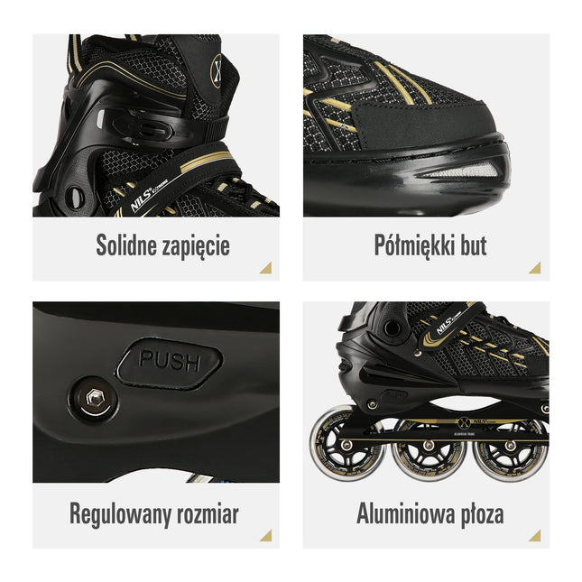 Inline skates, zwart-goud, maat XL (43-45)