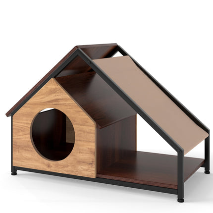 Indoor Cat House with Veranda, Removable Roof, Metal Frame