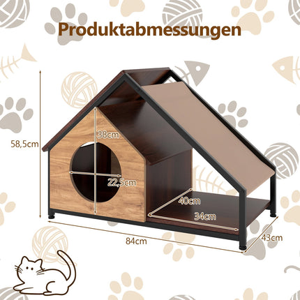 Indoor Cat House with Veranda, Removable Roof, Metal Frame