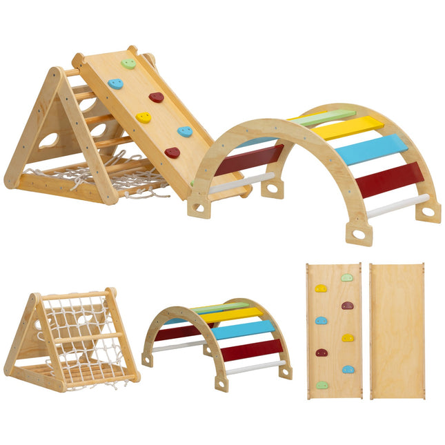 Indoor Climbing Frame, 7-in-1 Triangle with Slide, Multicolor