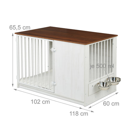 Indoor Dog Crate with Bowls, Wood Effect, Medium