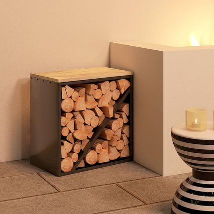 Indoor Firewood Rack, 2-in-1 Metal Divider, 58x36x60cm