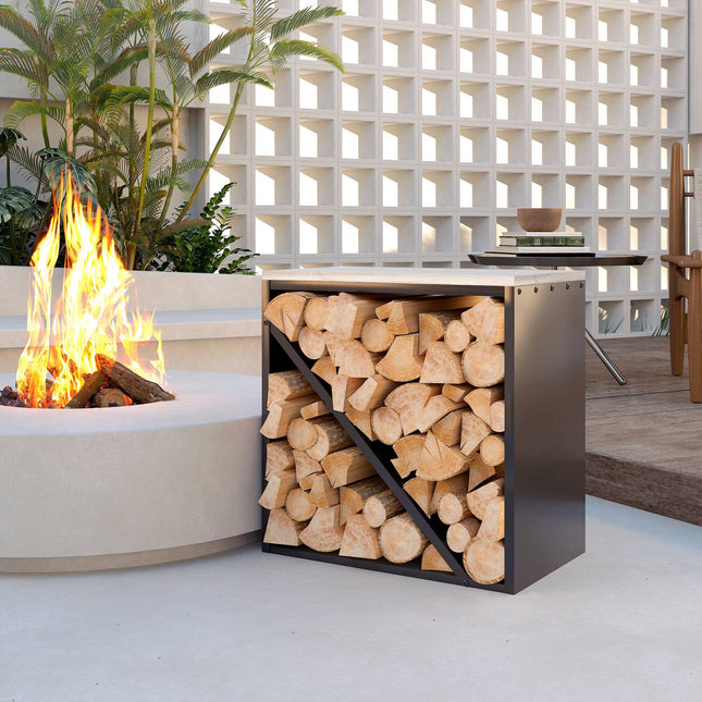 Indoor Firewood Rack, 2-in-1 Metal Divider, 58x36x60cm