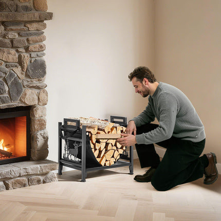 Indoor Firewood Rack 45cm, Canvas Carrier, 18kg