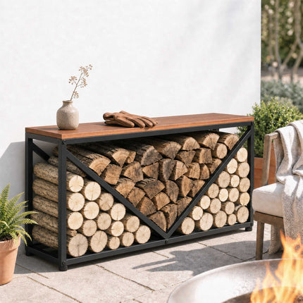 Indoor Firewood Rack & Side Table, 98 x 28 x 50 cm
