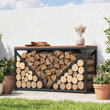 Indoor Firewood Rack & Side Table, 98 x 28 x 50 cm