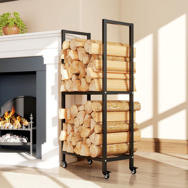 Indoor Firewood Rack, Steel, 60x30x119 cm, 2-Tier, Black