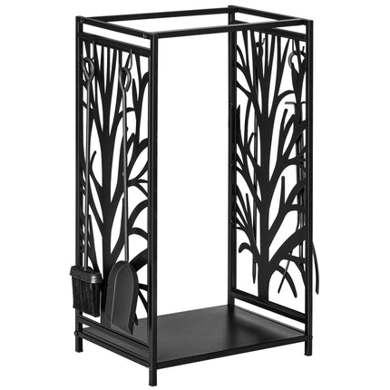 Indoor Firewood Rack with Tools, Steel, 46x30x70 cm, Black