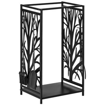 Indoor Firewood Rack with Tools, Steel, 46x30x70 cm, Black