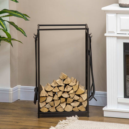 Indoor Firewood Rack with Tools, Steel, 46x30x70 cm, Black
