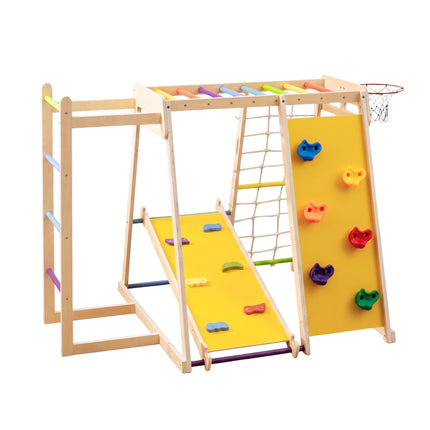 Indoor Jungle Gym Playground with Slide & Basketball Hoop
