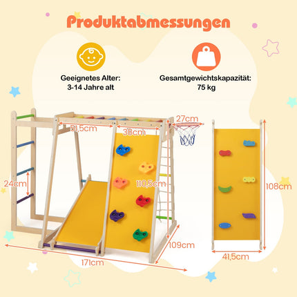 Indoor Jungle Gym Playground with Slide & Basketball Hoop