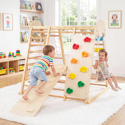 Indoor Jungle Gym for Kids, 8-in-1 Foldable, Solid Wood