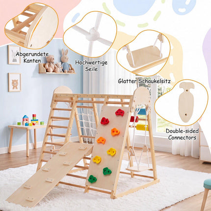 Indoor Jungle Gym for Kids, 8-in-1 Foldable, Solid Wood