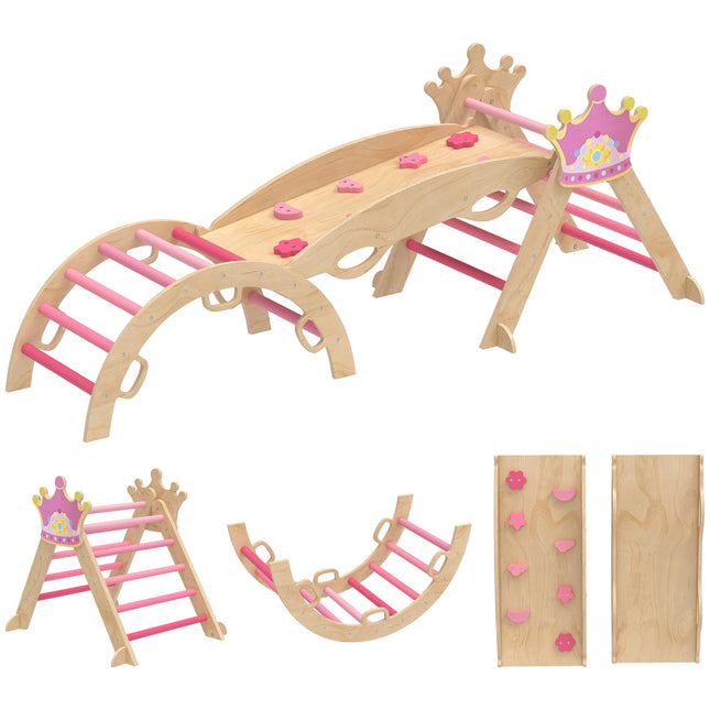 Indoor Kids Climbing Gym – 8-in-1, Princess Design, Wood