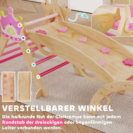 Indoor Kids Climbing Gym – 8-in-1, Princess Design, Wood