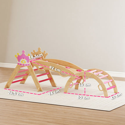 Indoor Kids Climbing Gym – 8-in-1, Princess Design, Wood