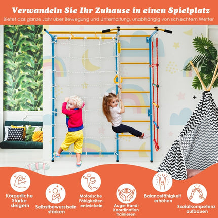 Indoor Kids Climbing Wall Gym Set, 7-in-1, 197.5 x 83.5 x 223 cm