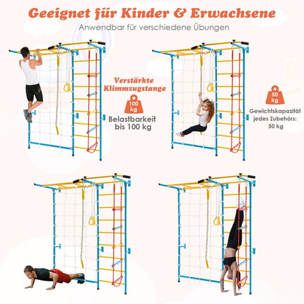 Indoor Kids Climbing Wall Gym Set, 7-in-1, 197.5 x 83.5 x 223 cm