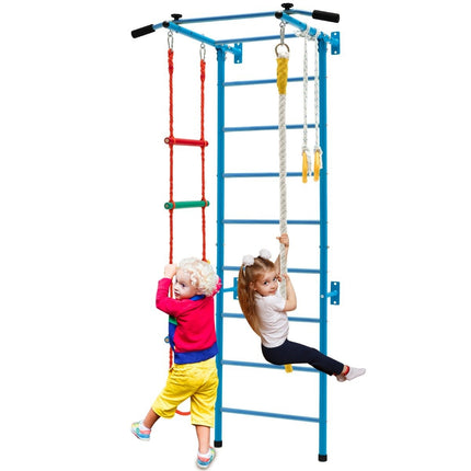 Indoor Kids Gym Wall Set with Ladder and Pull-Up Bar