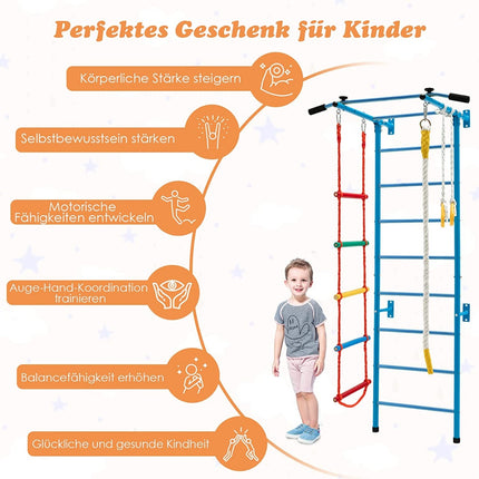 Indoor Kids Gym Wall Set with Ladder and Pull-Up Bar