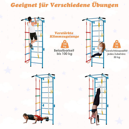 Indoor Kids Gym Wall Set with Ladder and Pull-Up Bar