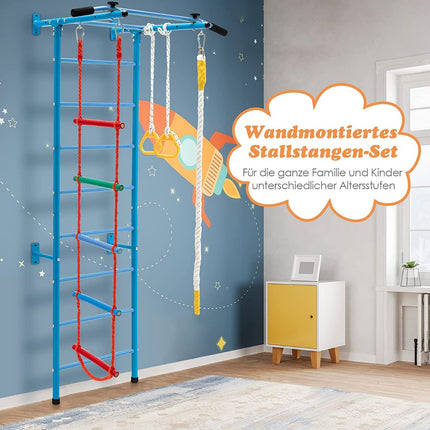 Indoor Kids Gym Wall Set with Ladder and Pull-Up Bar