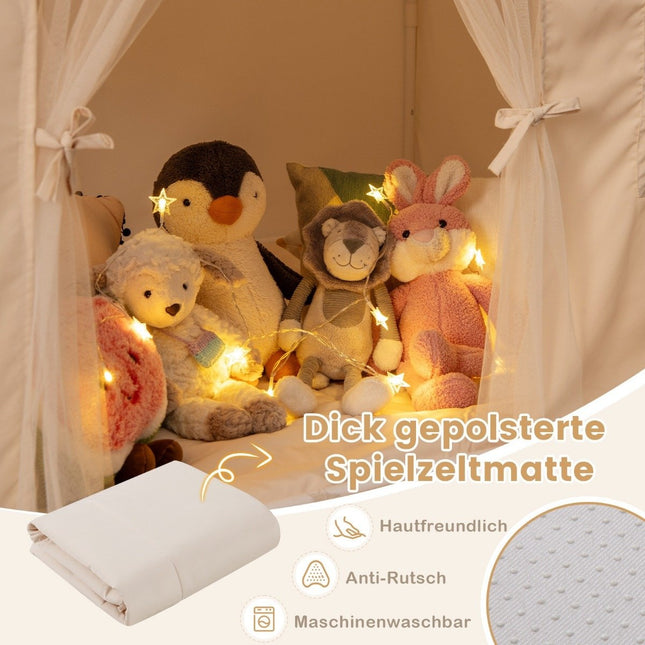 Indoor Kids Playhouse Tent with Non-Slip Mat, Beige