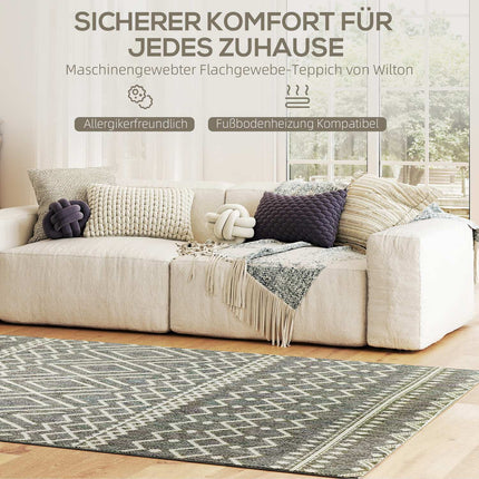 Indoor/Outdoor Boho Rug, Easy-Clean, Grey, 170x120 cm