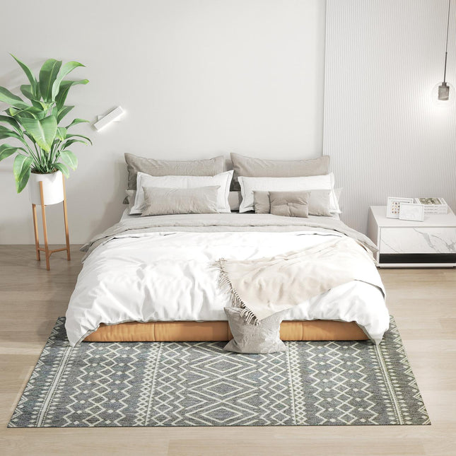 Indoor/Outdoor Boho Rug, Easy Clean, Grey, 200x140 cm