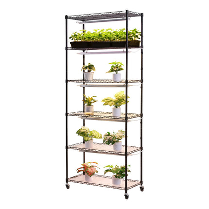 Indoor Plant Stand with Grow Lights, 6-Tier, Timer, Wheels