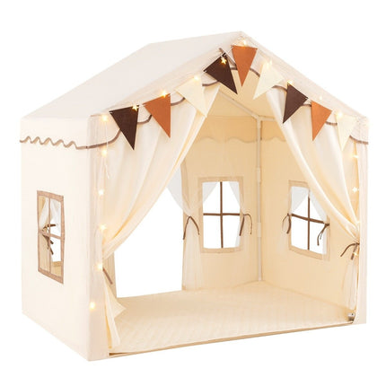Indoor Play Tent with 2 Entrances & Starlights & Machine Washable Cotton Mat