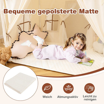 Indoor Play Tent with 2 Entrances & Starlights & Machine Washable Cotton Mat