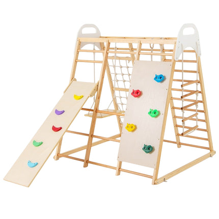 Indoor Playground Set – 8-in-1 Wooden Climbing Gym