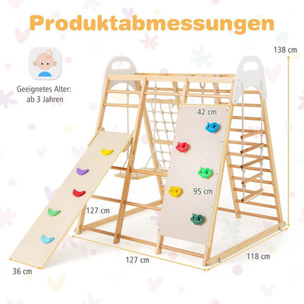Indoor Playground Set – 8-in-1 Wooden Climbing Gym